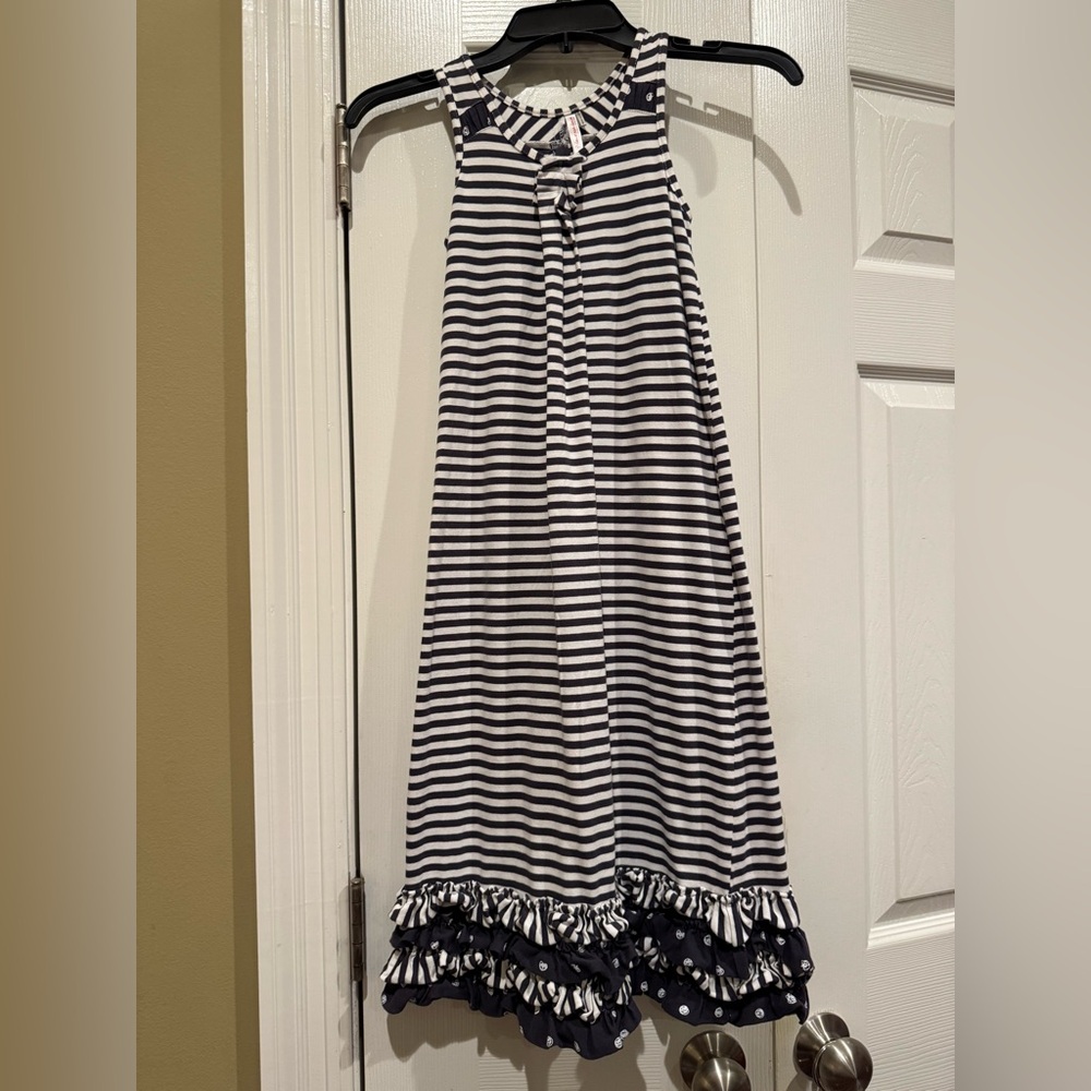 Deux par Deux Navy and White Striped Dress, SZ 8, EUC